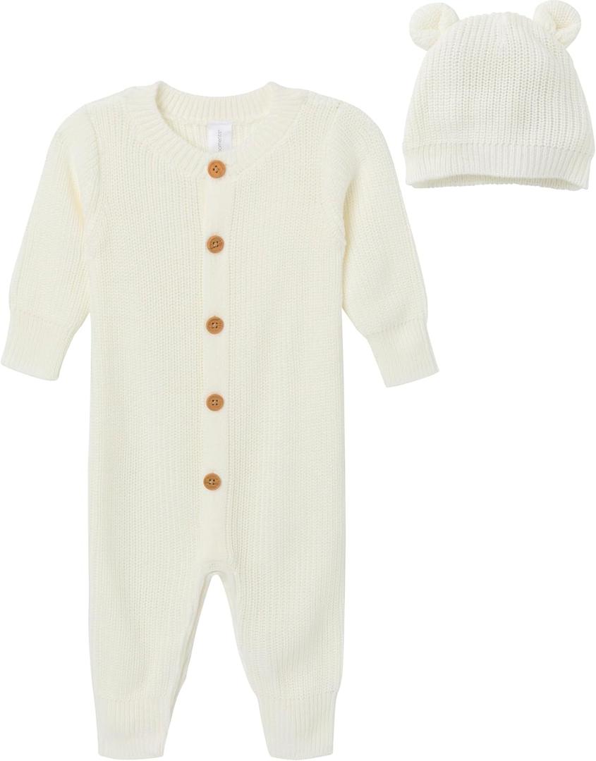 Modern Moments by Gerber Baby Sweater Knit Romper & Hat Set (3-6 Months, Ivory)
