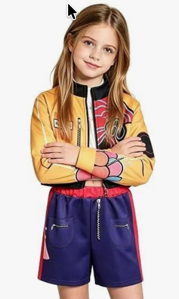 Girls' Halloween Dress Up Outfit, Stage Costume 3PCS Set for Kids' Party, Size 120