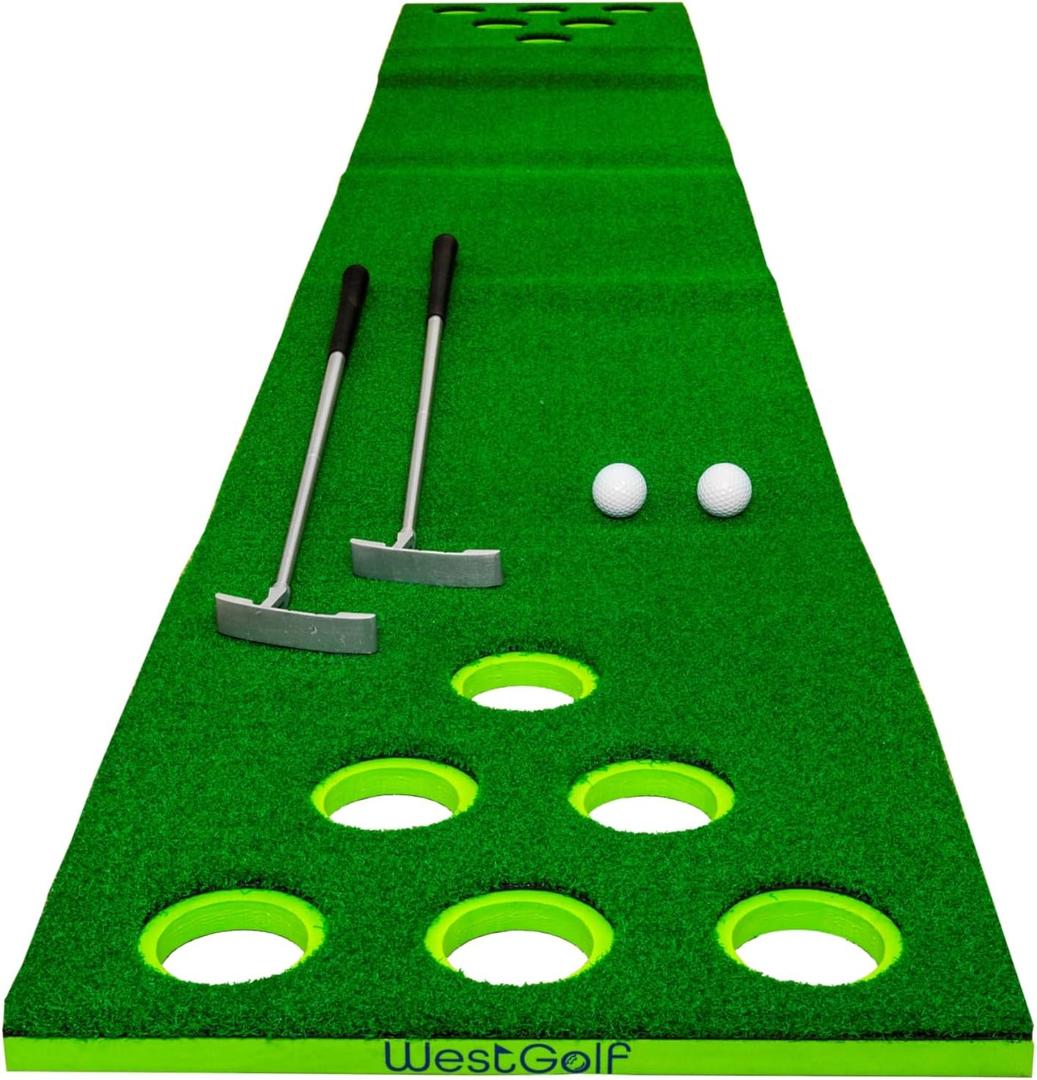 Complete Golf Game | Golf Mat | The Ultimate Portable Golf Pong Putting Game Set | Play Golf Pong Game Anywhere | Includes 2 Putters, 2 Balls, 12 Hole Covers