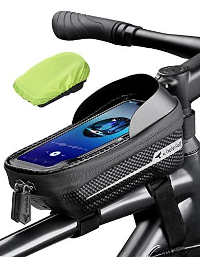 whale fall Hard Casing Bike Bag, Never Deform, Waterproof Bike Phone Holder with 0.25mm Sensitive TPU Touch-Screen, Bicycle Accessories, with Rain Cover for Phones under 6.9'' (Black)