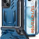 FNTCASE for iPhone 15 Case: for iPhone 14 Case & iPhone 13 Case [Built-in Screen Protector & Kickstand] [Military Grade Drop Protection] Heavy Duty Full Protective Shockproof TPU Phone Cover - Blue
