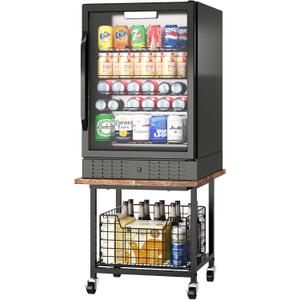 Mini Fridge Stand with Storage, Small Refrigerator Stand with Wheels, Mini Fridge Cabinet-Max Load 300 LBS Heavy Microwave Printer Stand Mini Fridge Cart for Dorm, Apartment, Kitchen, Office (Brown)