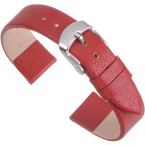 uxcell Multi-sizes Genuine Leather Band, Flat Thin Elegant Leather Watch Strap for Men and Women (16mm, Red/Silver Tone)