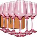 Pink Glasses Set of 6, 12oz Stemmed Glasses, Thick & Colored, Dishwasher Safe Stemware for Red or White, Gift for Party, Holiday, Anniversary, Restaurant, Home Bar, Daily Use