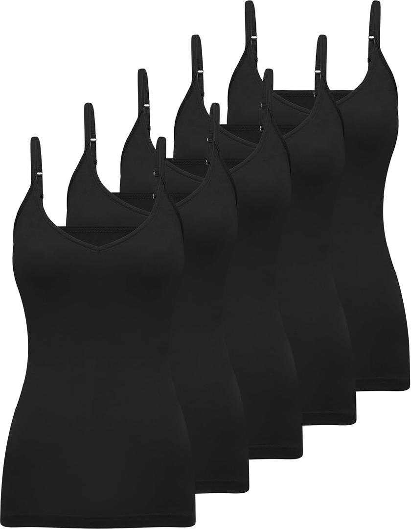 BQTQ 5 Pcs Womens Camisole V Neck Camisoles Spaghetti Strap Tank Top Slim Fitted Soft Camisole Undershirt Basic Camisole Tops for Women, XXL, Black