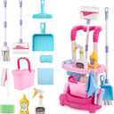 Toddler Cleaning Set, Kids Cleaning Carts Toy Set, Detachable Kids Mop Broom Set for Toddlers - Pretend Play Educational Toy (Pink)