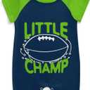 7 x Baby Football Clothes Outfit, Short Sleeve Little Champ Printing, Crewneck Romper Bodysuit Infant Football Clothes (3-6 Months, Navy & Lime)