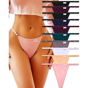 FINETOO 10 Pack Adjustable G String Thongs for Women Sexy Underwear Low Rise Womens Thong Breathable Cotton Panties, Size S