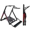 Qvwzd Racing Wheel Stand Foldable Height Adjustable Steering Wheel Stand Portable Racing Simulator Cockpit Metal Frame Universal Fit for Logitech G29 G920 G923 G27 G25 Thrustmaster T300RS T248 T150 T500 Xbox PS4 PS5 PC Square Tube Stand With Chair Slot