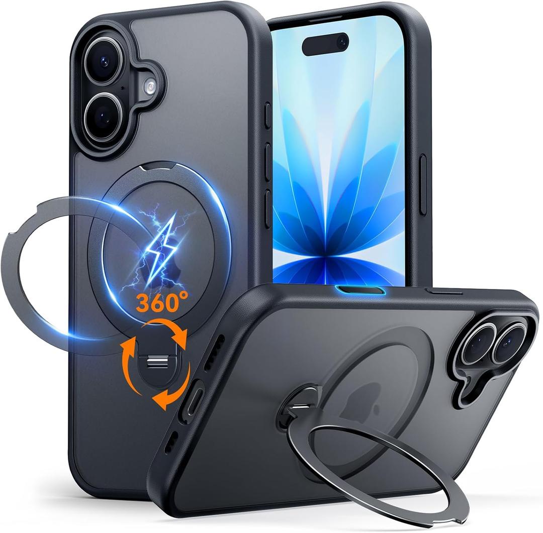 for iPhone 17 Case: with 360° Spin Magnetic Stand, Camera Control Button, Fit for MagSafe, Military Drop Protection, Protective Slim Phone Cover for iPhone17 with Ring Kickstand, 6.3", Black
