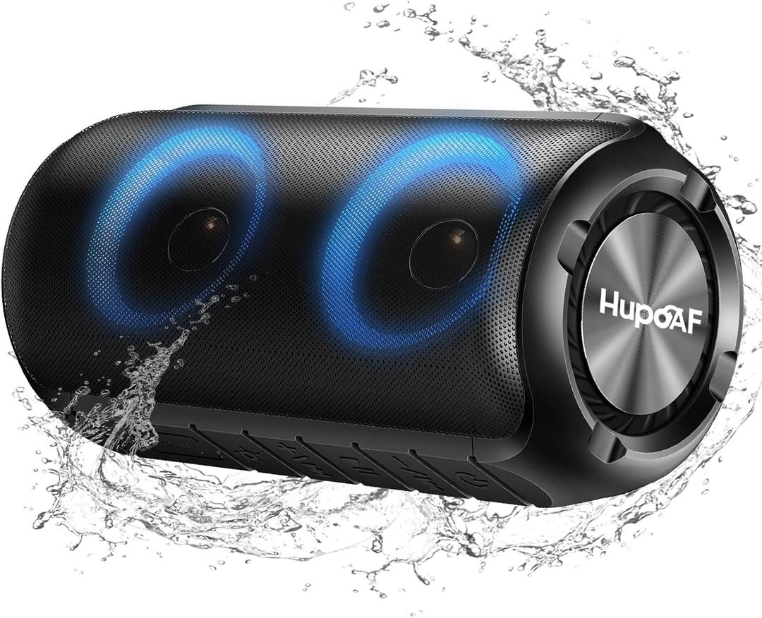 Hupoaf Bluetooth Speaker, 2026 New Portable Wireless Speaker with 6D Loud Sound, IPX7 Waterproof, HD Call, RGB Lights, 12H Playtime for Home/Party/Outdoor/Beach, Stocking Stuffers/White Elephant Gift