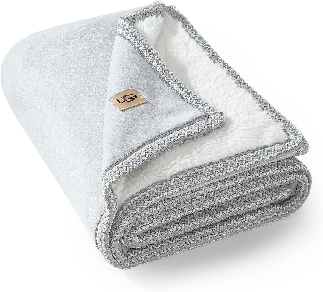 UGG Braid Reversible Throw Blanket Ultra Soft Throw with Faux Suede and UGGFluff, Cozy Accent for Bedroom or Living Room Decor, Birthday Gifts for Women, Cream Birch, 50" x 70"