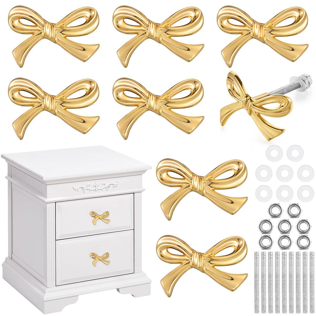 Gold Bow Drawer Knobs Brass Bow Knobs for Dresser Decorative Brass Drawer Pulls Vintage Cabinet Handles for Home Bedroom Kitchen Cabinets Hardware Cupboard(Small Size,Gold,8 Pcs)