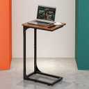 C-Shaped Side Table for Couch - Small Coffee Stand Sofa Tray Desk with Metal Frame and Waterproof Scratch Resistant, Modern End Accent for Living Room, Bedroom, Small Spaces, Rustic Brown