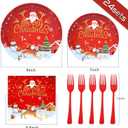 Christmas Paper Plates and Napkins Set, Christmas Plates Cups Napkins Forks Tablewares Party Supplies Serve 24