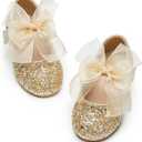 Kiderence Toddler Girls Dress Shoes Little Kids Mary Janes Ballet Flats Toddler (Ck351 Gold)