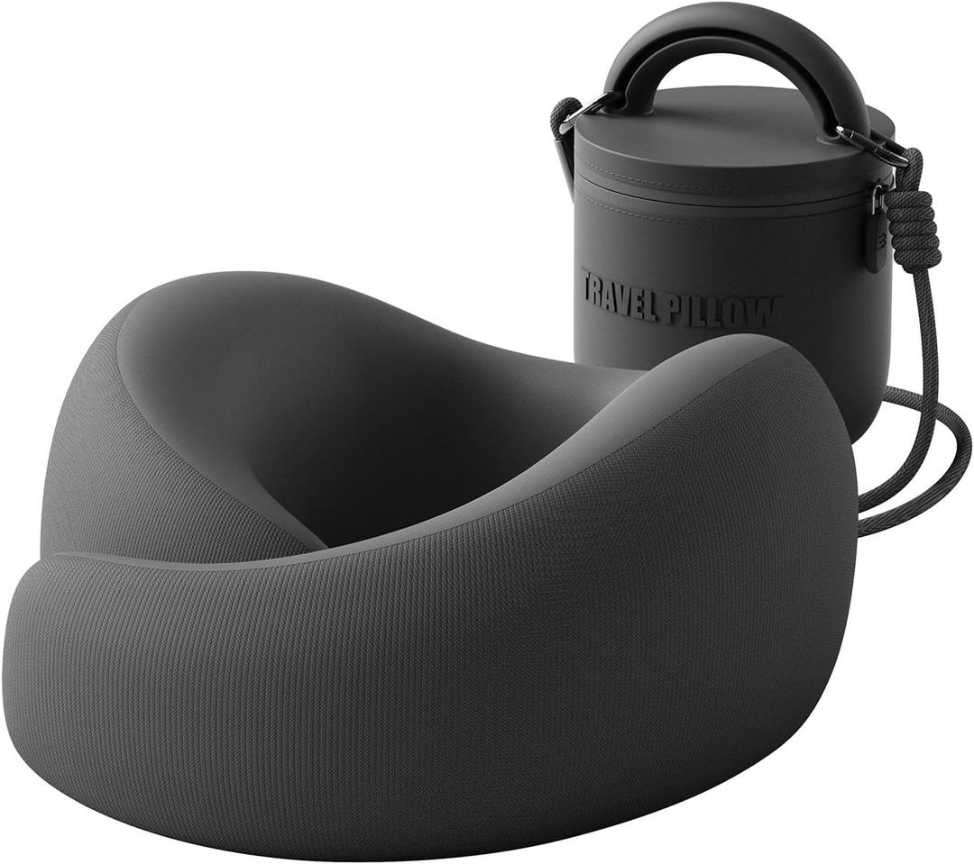 Travel Pillow - Memory Foam Neck Pillow Airplane, Neck Travel Airplane Pillow for Long Flight, Portable Travel Essentials, 360 Ergonomic Support, Machine Washable (Black)