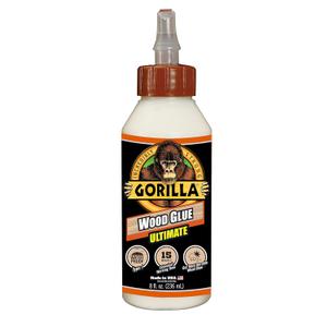 Gorilla Ultimate Waterproof Wood Glue, Natural Wood Color, 8 Ounce (Pack of 1) - Waterproof for Indoor or Outdoor Projects and Repairs