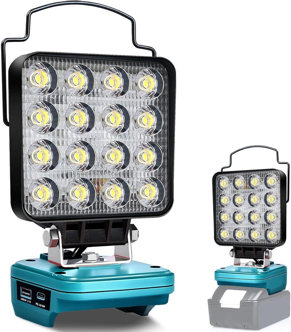 Cordless LED Work Light Compatible with Makita 18V Battery, 48W 3400LM Flashlight Portable Flood Light with USB & Type C Ports, for Hiking, Emergencies,Job Site Lighting(No Battery)