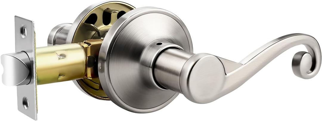 Passage Door Handle - Non-Locking Interior Lever for Hallway & Closet Doors, Modern Curlicue Scroll Design, Right Handed, Satin Nickel, 1 Pack