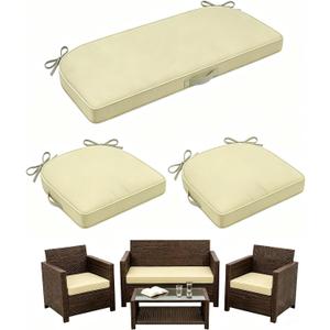 3 Pack Foam Wicker Patio Furniture Cushions, Replacement Cushions Fit Outdoor 4 Pieces Rattan Chair Sofa Set,Waterproof Outside Loveseat Pads,41x18x2 + 18x18x2,U Shape,Gray White