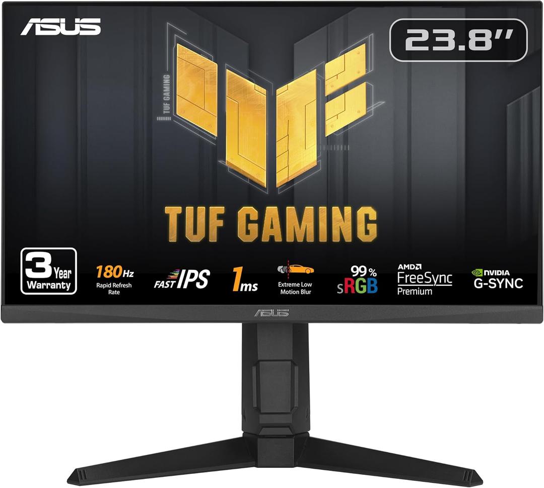 ASUS TUF Gaming 24 (23.8 viewable) 1080P Monitor (VG249QL3A) - Full HD, 180Hz, 1ms, Fast IPS, ELMB, Free Sync Premium, G-SYNC Compatible, Speakers, DisplayPort, Height Adjustable