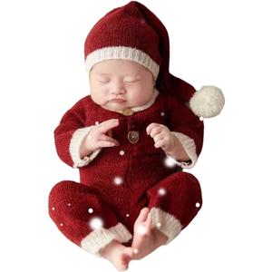 Newborn Photography Props Outfits Christmas Hat Leggings Infant Baby Boy Girl Photoshoot Costume (Red)