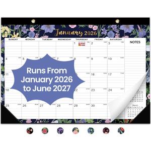2026 Desk Calendar, 18-Month Calendar Runs from January 2026 to June 2027, 17" x 12" Desktop or Wall Calendar, Perfect Monthly Calendar Planner for Home, Office, or School - Midnight Garden