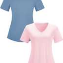 Kistore Workout Tops for Women Breathable V Neck Yoga T Shirts Trending Beach Casual Loose Fit Tee Running (Blue, L)
