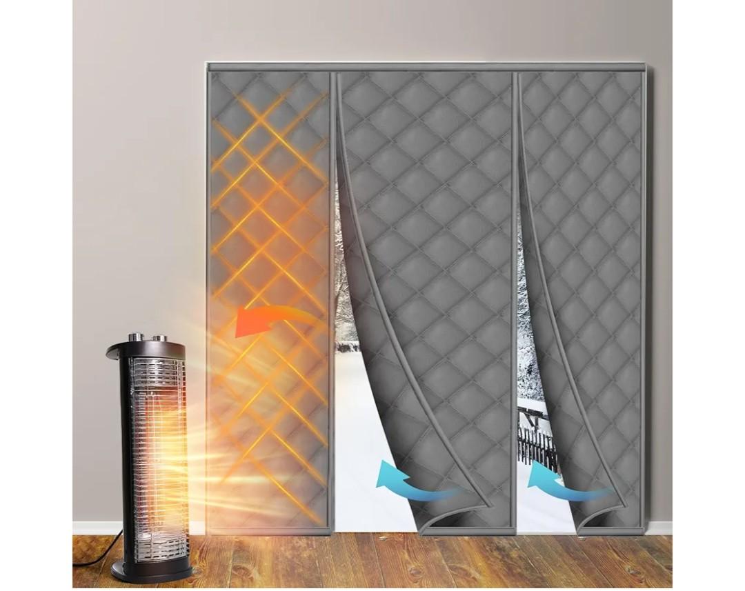 Reallnaive Magnetic Thermal Insulated Door Curtain Fit 72"x80" Door, Curtain Itself Size 74"x81", Thicken Made of Oxford and Cotton Insulated Cover for Winter Sliding, Patio, Grey, Minimalism