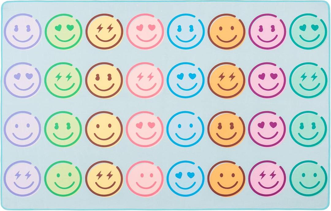 5' x 7' Classroom Rug, Carpets Schoolgirl Style Pastel Smileys Educational Area Rugs for Kids Room Seating Dcor, Play Carpet for Teaching and Playroom (Smiley Face Rug, 5x7ft)