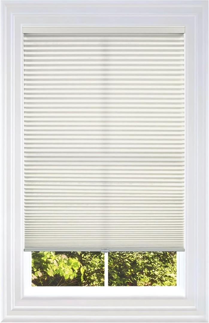 BlindsAvenue Cellular Honeycomb Cordless Shade, 9/16" Single Cell, Light Filtering, White Dove, Size: 37" W x 72" H