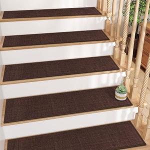 GOYLSER Non Slip Stair Carpet Treads with Rubber Backed, Deep Brown Jute Stair Rug Staircase Step Treads, Reusable Stair Mat Step Pads for Bare Feet (Set of 15)