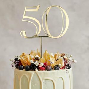 Q085 Acrylic Gold 50 Cake Topper, Elegant Number 50 Cake Topper, 50th Birthday Toppers, Happy Fifty Birth day Decorations for 50th Birthday Anniversary Party Decoration Supplies