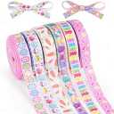 Happy Easter Ribbon 6 Rolls Easter Ribbons 3/8 Inch 30 Yards Easter Eggs Bunny Carrot Flower Polka Dots Colorful Ribbons Spring Satin Ribbons for Gift Wrapping DIY Crafts Hair Bows Party Decor