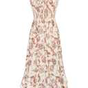 GRACE KARIN Women's 2025 Summer Floral Boho Dress Square Neck Strapped Swing A Line Sundress Beach Long Maxi Outfits Medium, Beige  