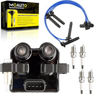 Set of 1 Ignition Coils Pack UF566 22433-AA500 & 4 PCS Iridium Spark Plugs with Wire Set Compatible with Subaru Outback Forester Impreza Legacy Saab 9-2X - H4 2.5L