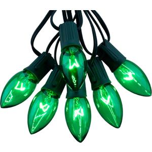 C9 Christmas String Light Green, 25ft Vintage Christmas Tree Lights, Outdoor Roofline String Lights with 25+2 Green Bulbs for Patio Garden Holiday Indoor Home Xmas Decoration, Green Wire