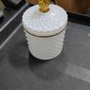 Homoyoyo Holder Thick Glass Apothecary Jars with Lid Crystal Diamond Faceted Jar Bathroom Canisters Counter Vanity Organizer for Cotton Swabs,Balls,Pads,Floss Picks,Candy,Jewelry,White 5.3X3.3X3.34In
