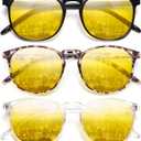 IBOANN Chic & Comfy Blue Light Glasses for Women - 3-Pack Round Frames, Screen-Ready Style with UV Protection Coating (*A1 Light Black & Leopard & Transparent)