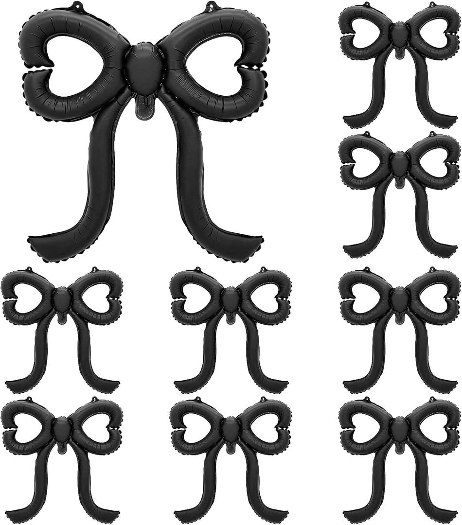 Leorate 10 Pcs Black Bow Balloons - Bow Theme Decorations for Girls Birthday, Bridal Shower, Baby Shower, Engagement, Bachelorette Party Supplies, Party Decoration