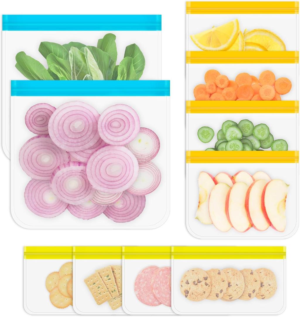 Reusable Gallon Freezer Bags, 10 Pack Dishwasher Safe Silicone Food Snack Storage Bags with 3 Sizes for Snack, Sandwich, Lunch (Multicolor)