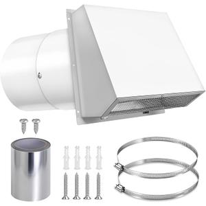 10 Inch Hooded Wall Vent with Screen and Damper, 10 Inch Range Hood Wall Vent Cap, Wall Exhaust Vent Cover, Outdoor Hooded Wall Vent for Dryer Vent, Outside Exterior Mount, Range Hood, Kitchen, White