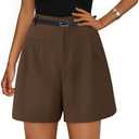 PRETTYGARDEN Shorts for Women Dressy 2025 Summer Elastic High Waisted Wide Leg Business Casual Work Shorts with Pockets Size Medium