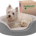 Furhaven Orthopedic Dog Bed for Medium/Small Dogs w/ Removable Washable Cover, For Dogs Up to 18 lbs - Sherpa & Suede Oval Lounger - Gray, Medium