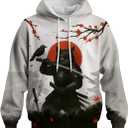 Novelty Long Sleeve Hoodie Funny Fashion Samurai Anime Sweatshirts (XX-Large, Black White)