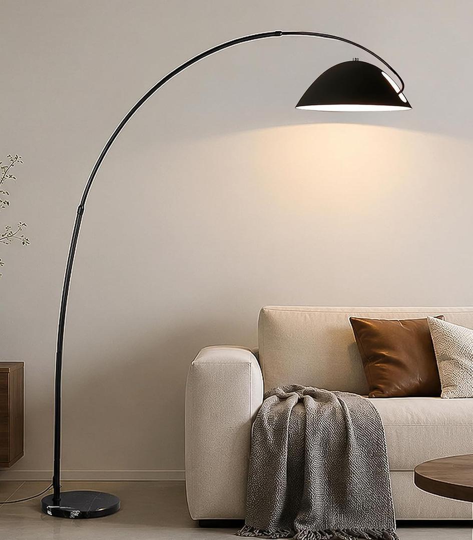 Black Arc Floor Lamp,70"Arch Floor Lamps for Living Room Modern Arched Floor Lamp Metal Curved Arc Floor Light with Black Marble Base Arch Standing Lamp for Offices Bedrooms,E26 Bulb,3 Light Color