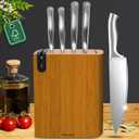 Knife Set - 6pcs Kitchen knife set with block and sharpener, Premium Stainless Steel Knife Set Prevent Rusting with Uniquely Designed Wood knife Block, Ultra Sharp Knives with Ergonomic Handle