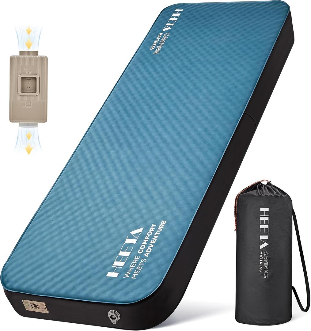 HEETA Self Inflating Sleeping Pad with Electric Pump, 4" Ultra Thick Memory Foam Camping Mattress, 9.5 R-Value Insulated Sleeping Mat, Easy to Inflate & Deflate for Camping Car Travel Tent Cot Bed, Single