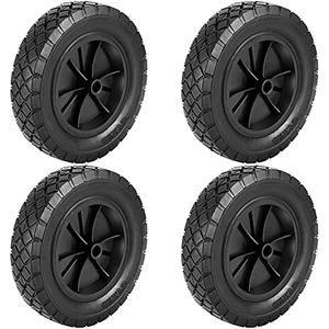 KOHAND 4 Pack 8 Inch Rubber Replacement Tire, Semi-Pneumatic Tire Plastic Wheel with 1/2-Inch Bore Offset Axle for Hand Trucks, Lawnmowers, Utility Carts, Black
